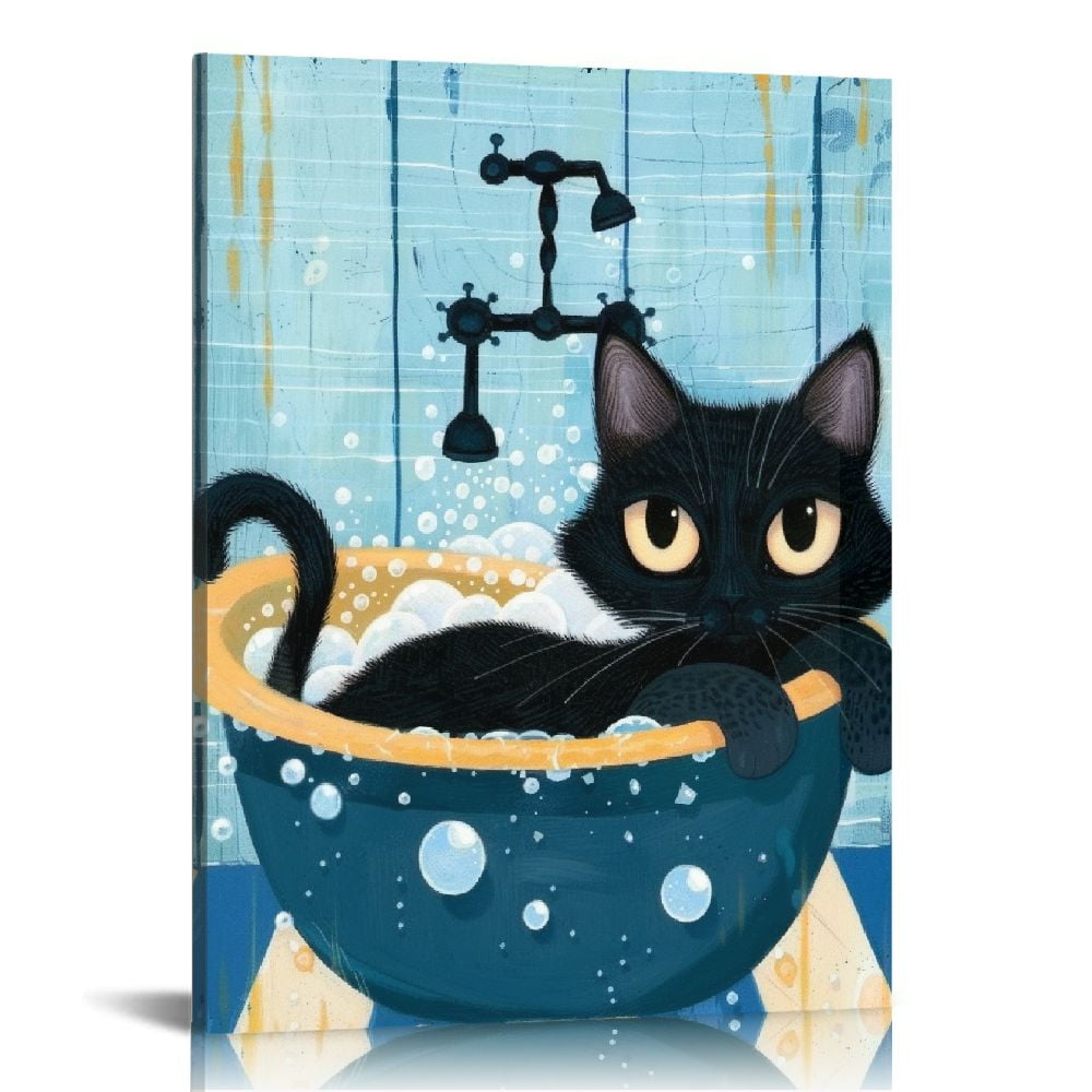 ARISTURING Cat Bathroom Wall Art Wash Brush Flush Sign Painting Canvas ...