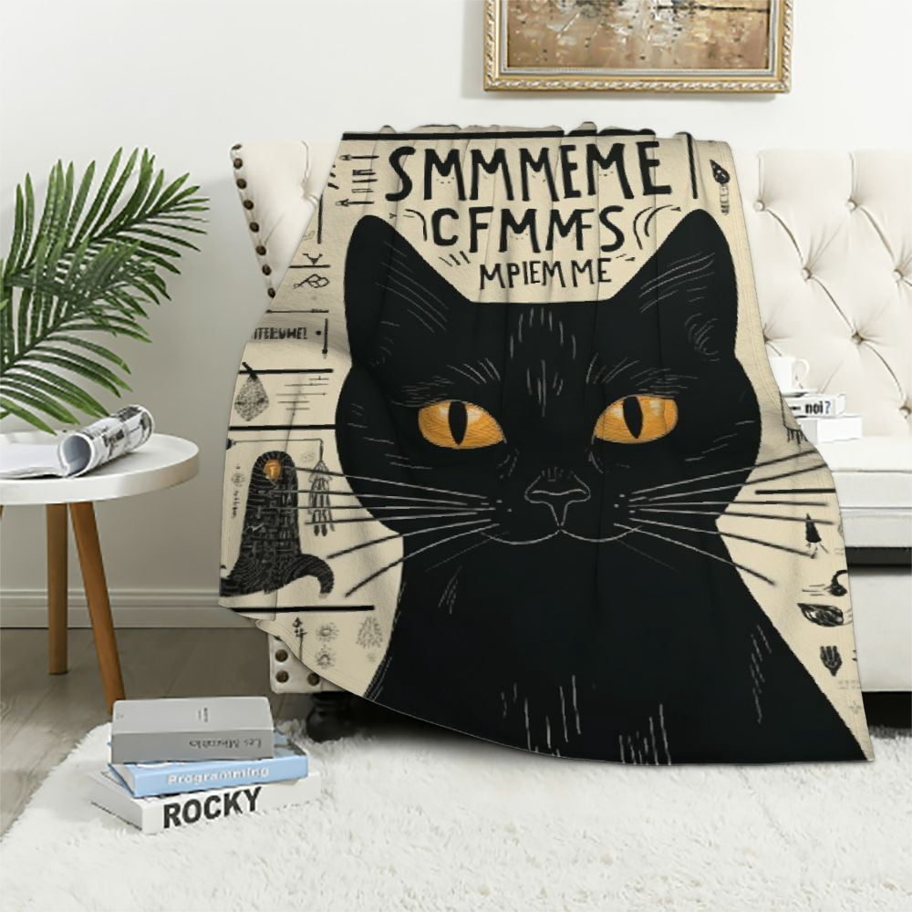 View of Jiayy Cat Blanket Black Cat Throw Blankets Cozy Flannel Blanket Plush ...