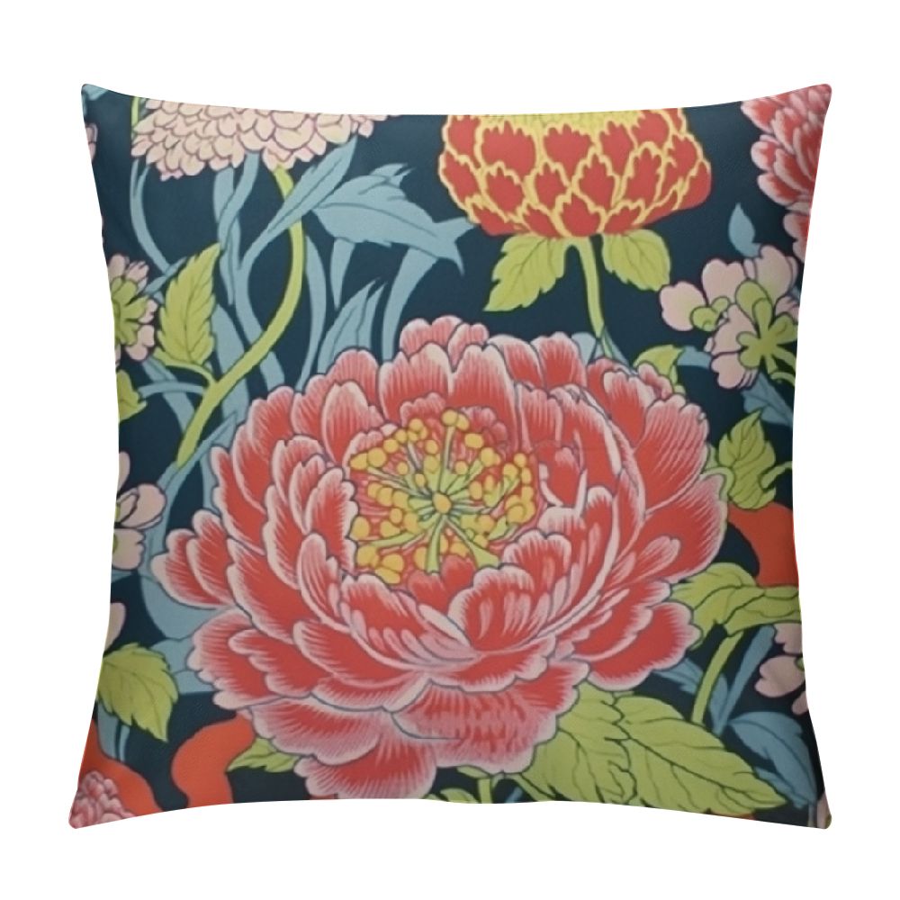 ULOVE YOURSELF 2-Pack Retro Flower Pillow Covers, 18x18 Inch, Peony Rose Vintage Square Covers - View #11