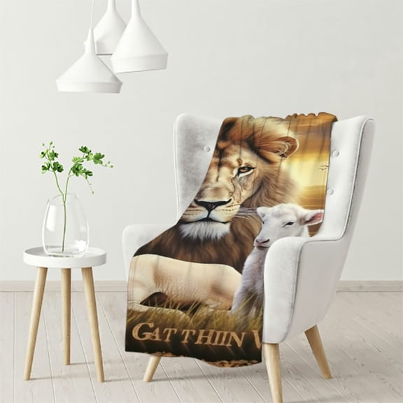 ARISTURING Christian Blanket Lion and Lamb Decor Throw Blanket lion of Judah Religious Faith Prayer Blanket Catholic Inspirational Gifts for Women Men Warm Soft Plush Flannel Blanket for Adult Kid