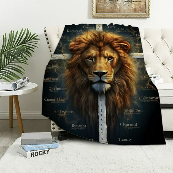 ARISTURING Christian Lion Blanket Scripture Jesus Throw Blanket Christian Gifts for Women Men Religious Blanket for Kids Adults Soft Warm Cozy Blanket for Couch Sofa ​Bed