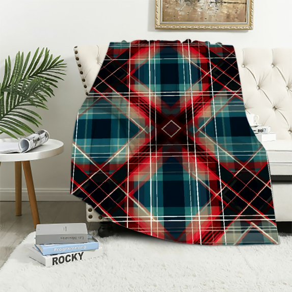 ARISTURING Christmas Blankets Checkered Throw Blanket Ultra Soft Warm Lux Yarn Blanket for Couch, Reversible Cozy Knitted Blanket,Red White,