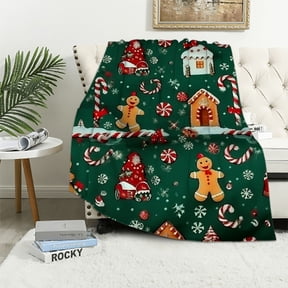 ARISTURING Christmas Gingerbread Throw Blanket | Green Holiday Christmas Blanket | Soft, Plush, Warm Winter Cabin Throw, (Green Gingerbread)