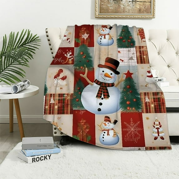 ARISTURING Christmas Throw Blanket Sherpa Christmas Santa Tree Deer Printed Rustic Blanket for Kids Teens Adults Soft Blanket for Bed Couch
