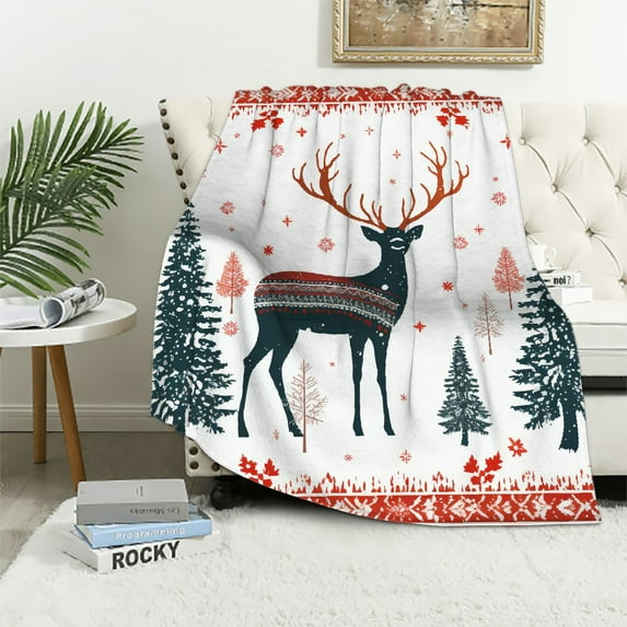 ARISTURING Christmas Throw Blanket for Couch, Sherpa Blankets Sofa Bed Soft Winter Warm Blankets for Xmas Decoration GiftChristmas Lace Red
