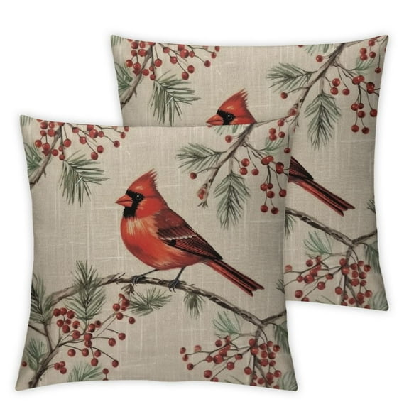 ARISTURING  Christmas Wreath Red Bird Pillow Covers 2pcs Cardinal Pillowcase 2pcs Throw Pillow Covers Decorative Square Pillow Cases Standard Size for Home Couch Sofa Bed Pillow Protector