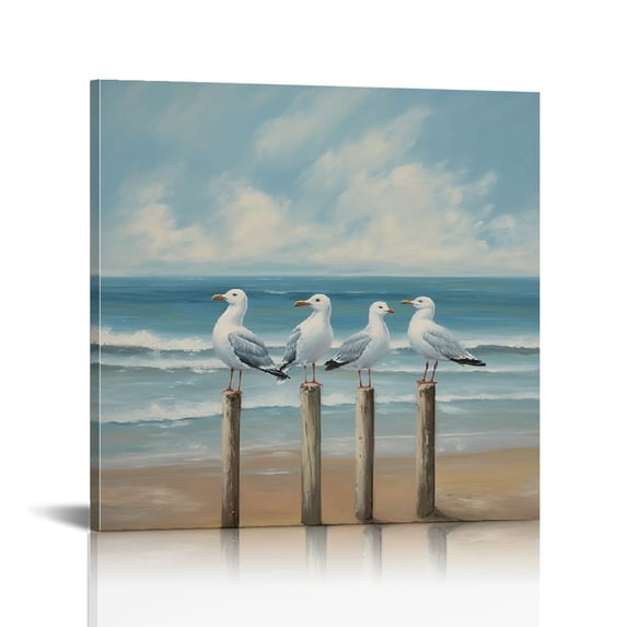ARISTURING Coastal Seagull Poster Decor- Seabird Canvas Beach wall art, Lake and Sea Ocean Themed Artwork for Bedroom Bathroom Art 20x20in