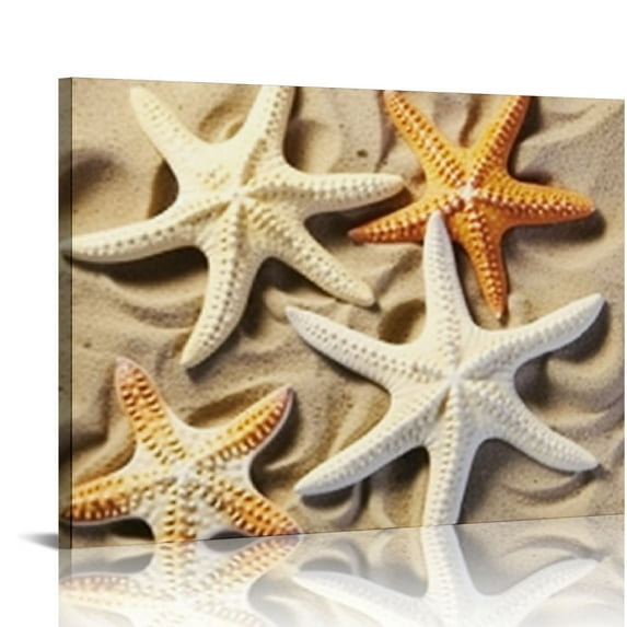 ARISTURING Coastal Wall Art Seascape Artwork: Sea Grass and Starfish on Beach Canvas Painting for Living Room