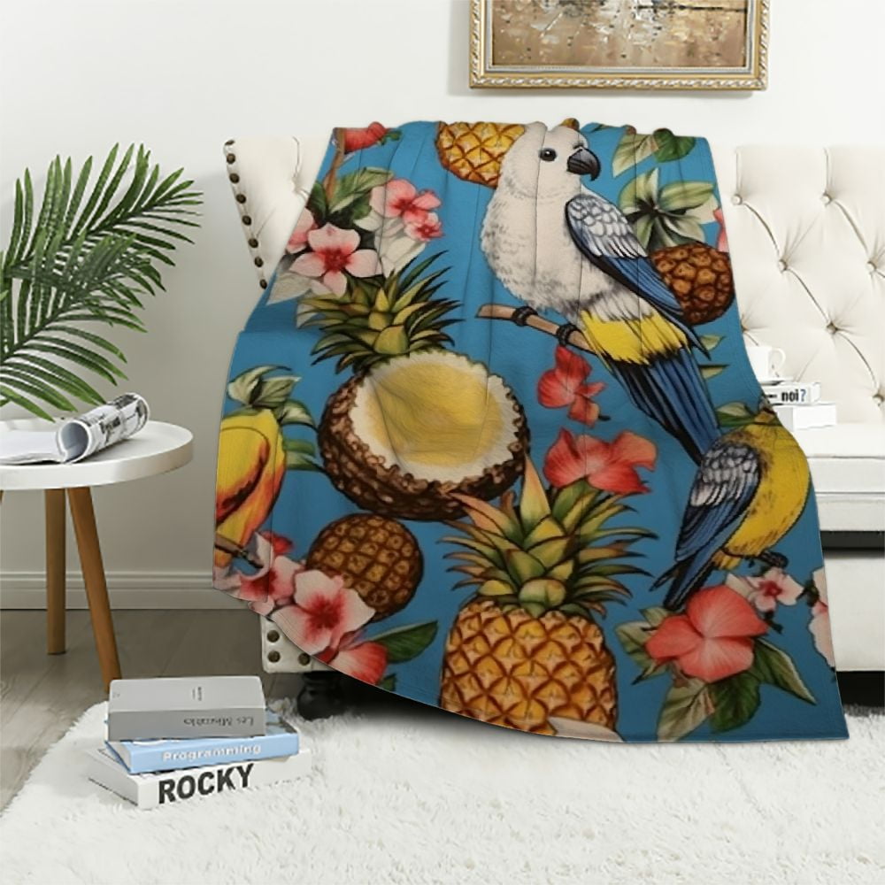 ARISTURING Cockatoo and Tropical Cocktail Blanket Throw Travel Packable