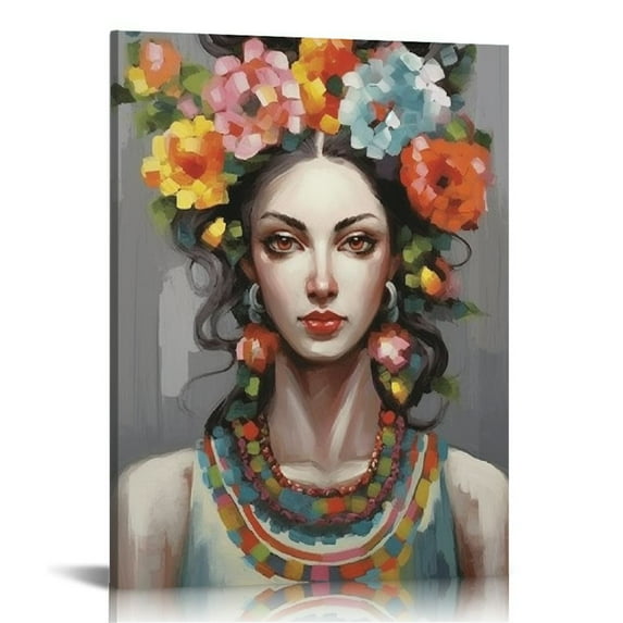 ARISTURING Colorful African Woman Art African American Canvas Wall Art Black Women Wall Decor Textured Poster African Woman Painting Canvas Abstract Flower Pictures Black People Pictures 16x20 inch