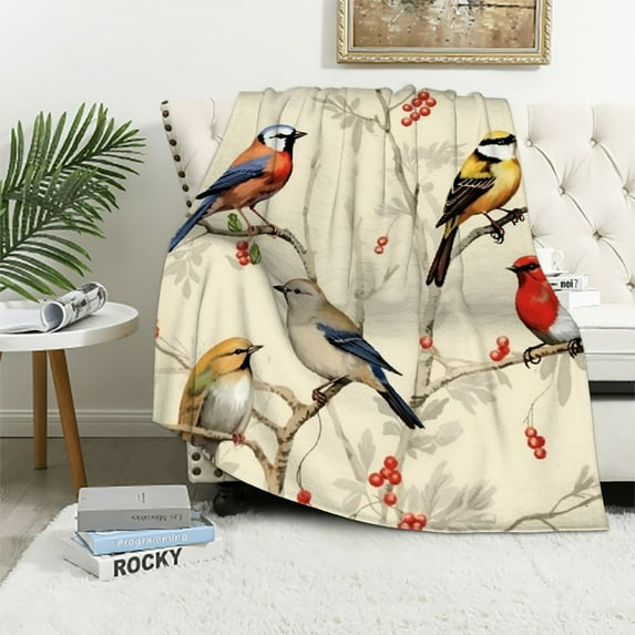 ARISTURING Colorful Birds Pattern Throw Blanket Soft and Comfortable Sofa/Bed Blankets