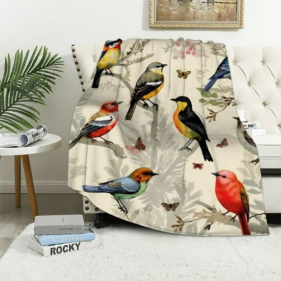 ARISTURING Colorful Birds Pattern Throw Blanket Soft and Comfortable Sofa/Bed Blankets
