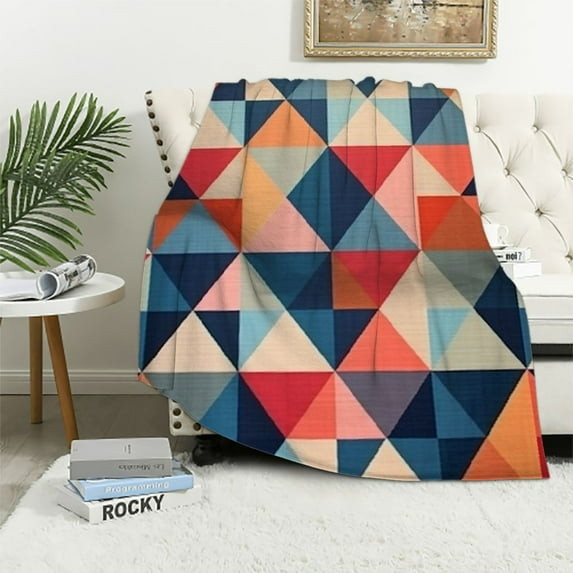 ARISTURING Colorful Fun Aesthetic Mid Century Modern Gomestry Blanket Vintage Abstract Throw Blanket Flannel Throw Blanket for Bed Couch Sofa Gifts Birthday Gift Suitable for All Season