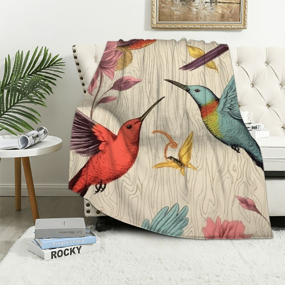 ARISTURING Colorful Hummingbird Throw Blanket, Cartoon Bohemian