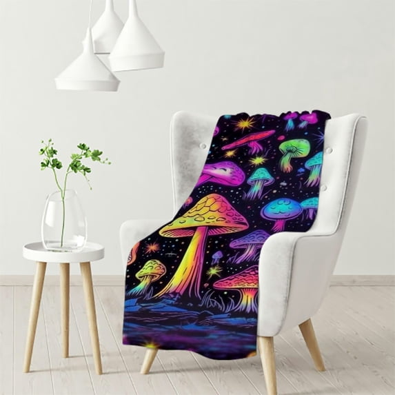 HENGT Colorful Mushrooms Blanket Enlarged Colorful Mushroom Plush Throw Blanket, Decor All Season, Rainbow Colorful Kawaii Fungus Flannel Blanket for Sofa Couch Bedroom Decor Throw