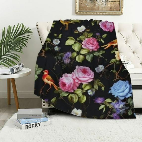 ARISTURING Colorful Peony Flowers Print Throw Blanket Ultra Soft Cozy Decorative Flannel Blanket All Season for Home Couch Bed Chair Travel