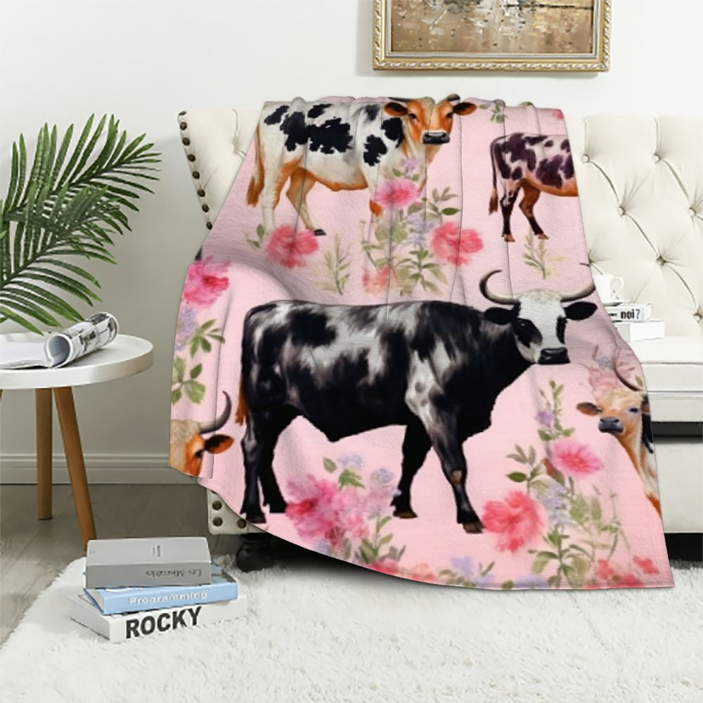 Highland Cow Flannel Throw Blanket – 50x60 Inches, Lightweight, Soft, For Couch, Camping, Gift