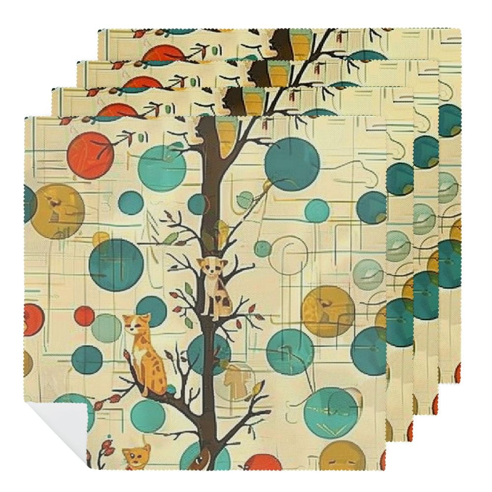 ARISTURING Cute Cat Cloth Napkins Polyester for Farmhouse Party Dining