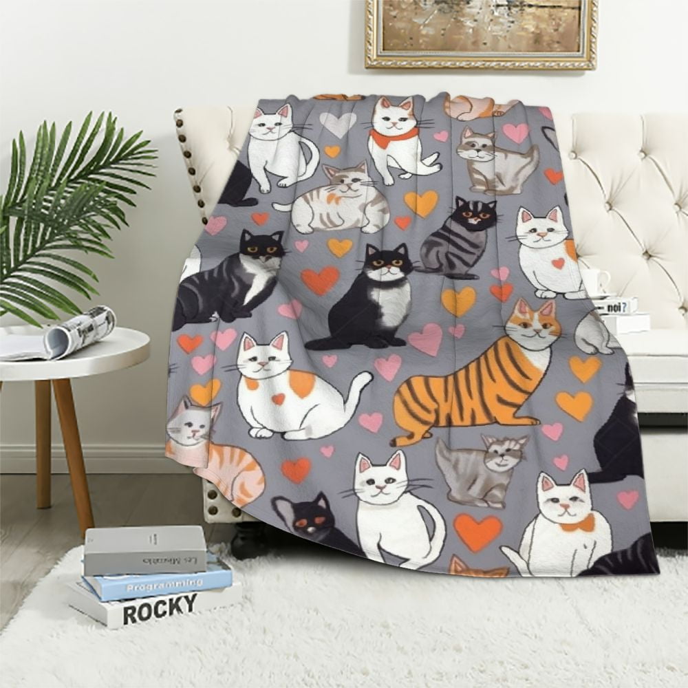 HENGT Cute Cat Kawaii Kitten Blanket, Soft Blankets Flannel Bed Throw ...