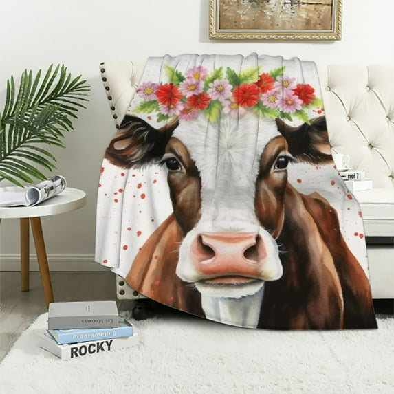 ARISTURING Cute Cow Blanket Soft Cozy Cow Print Throw Blanket Warm Plush Farm Cattle Aimal Blanket Stuff Gifts for Girls Women Kids Adults