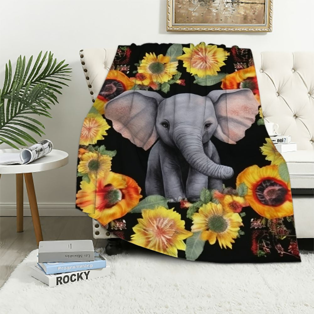 HENGT Cute Elephant Sunflower Blanket Elephant Gifts for Women Girls