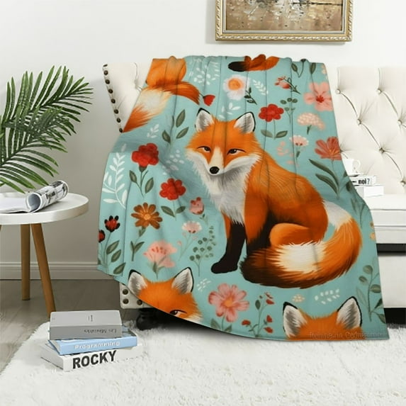 ARISTURING Cute Fox Throw Blanket Soft Cozy Plush Blanket, 3D Printed Flannel Blanket for Couch, Decorative Fuzzy Throws for Sofa Bed Chair