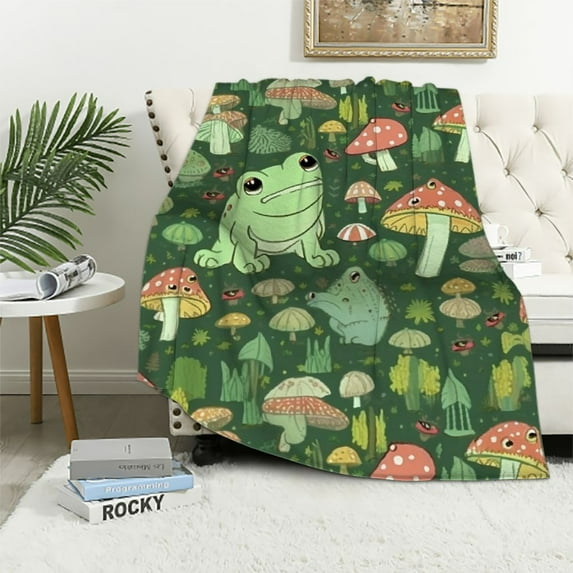 ARISTURING Cute Frog Blanket Gifts for Frog Lovers Soft Frog Mushroom Throw Blanket for Couch Sofa Bed Cozy Plush Fuzzy Cute Frog Blankets Adults Kids Teens Frog Gifts