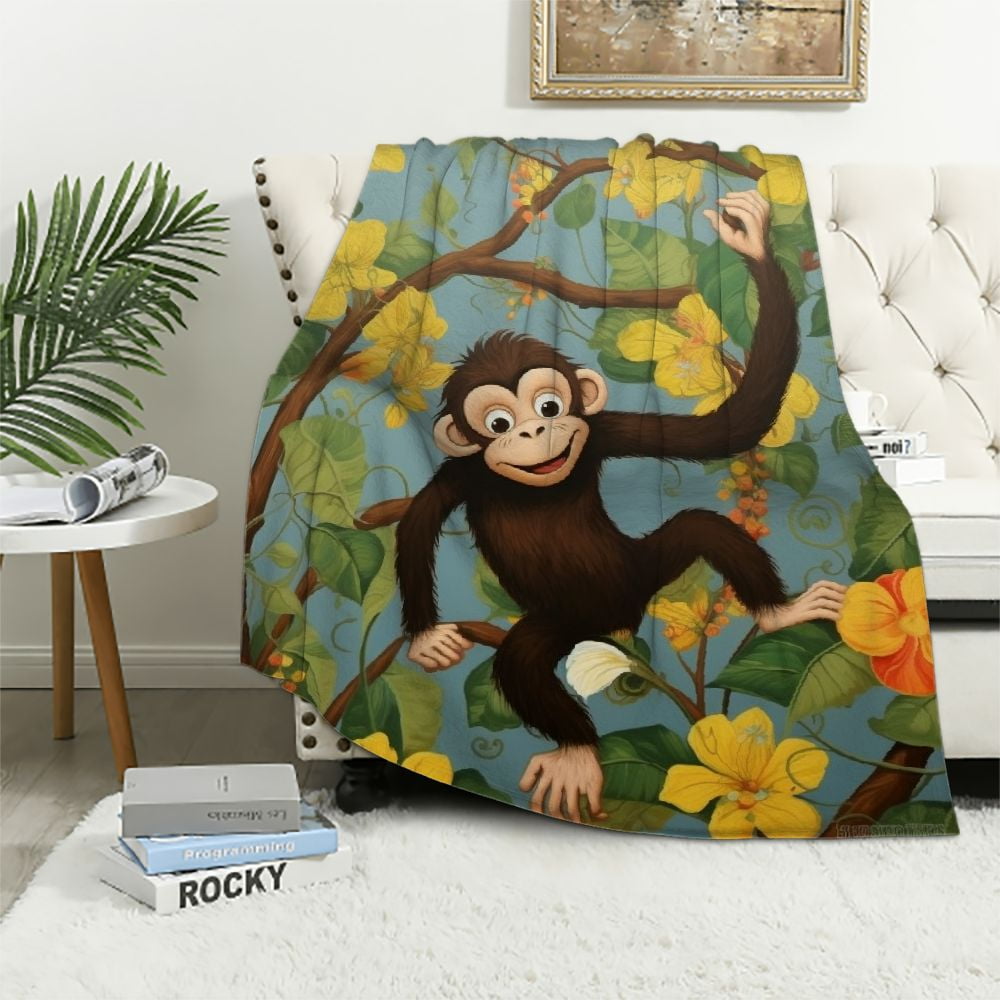 ARISTURING Cute Monkey Throw Blankets for Couch Bedroom Camping Soft ...