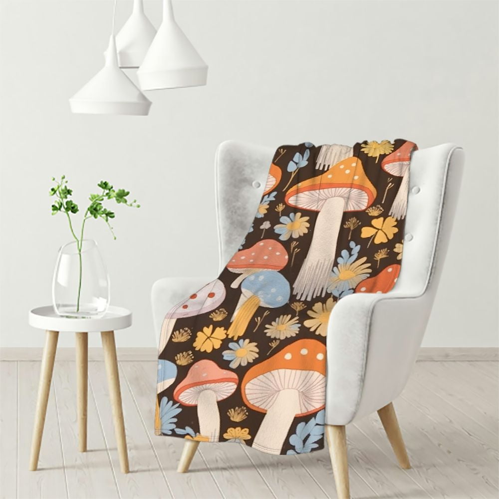 ARISTURING Cute Mushroom Blanket Boho Floral Soft Warm Throw Blankets