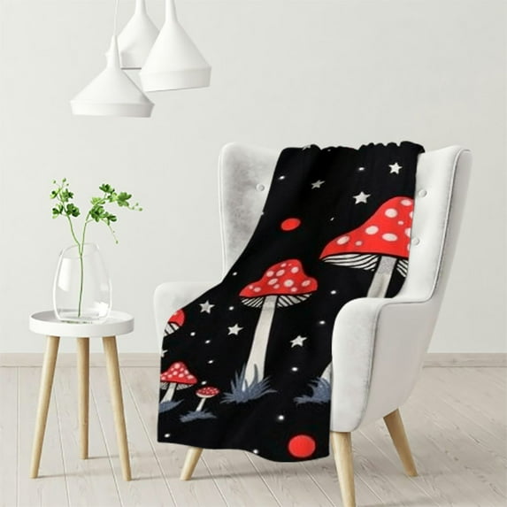 HENGT Cute Mushroom Kawaii Flannel Blanket Kid Cartoon Sherpa Blanket Red Mushroom Shaped Warm Plush Blanket Types of Mushroom Bed Blanket Cute Wild Species Plant Blanket For Couch