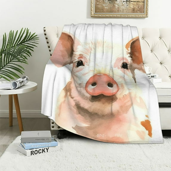 ARISTURING Cute Pig Watercolor Throw Blanket for Couch - Thick Fuzzy Warm Soft Dog Blankets and Throws for Sofa