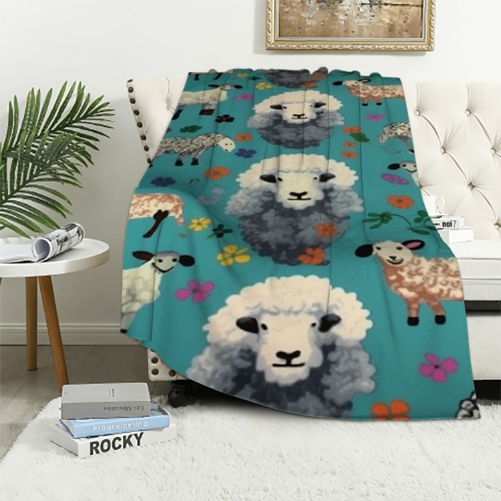 HENGT Cute Sheep Blanket for Bed Couch Sofa,Black White Childish Sheep ...