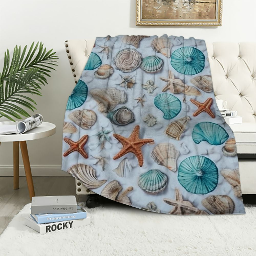 ARISTURING DS Teal Blue White Beach Theme Throw Blanket, Coastal