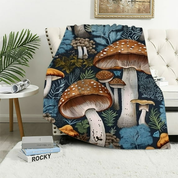 ARISTURING Dark Green Wild Jungle Mushroom Flannel Blanket, All Season Soft Cozy Plush Bed Throw fit Bedroom Living Room Sofa Couch Bedding Office Cinema Farmhouse Beach Yoga Travel for Kid