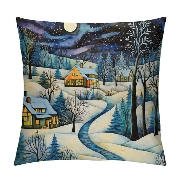 ARISTURING Decorative Pillows Christmas Village Illustration Cushion Covers Happy New Year Oblong Cushion Cover Pillow with Hidden Zipper Closure for Bedding Couch Sofa Home Gift