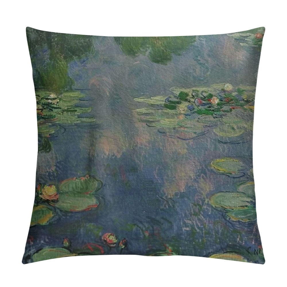 Claude Monet Water Lily Square Throw Pillow Cover – Cotton Blend, 12x20 Inches, Zipper Closure (Insert Not Included)