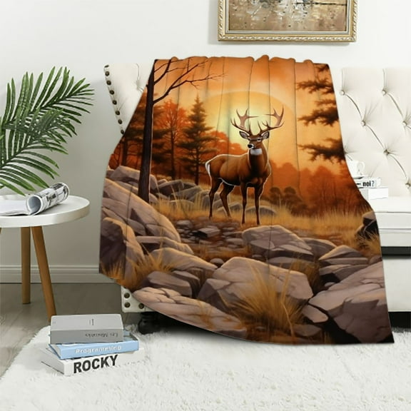 ARISTURING Deer Elk Throw Blanket Farm Deer Forest Plush Blanket for Kids Moose Wildlife Animal Sherpa Blanket Camping Hunting Fuzzy Blanket Room Decor Twin