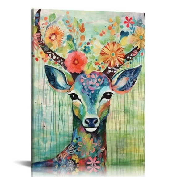 ARISTURING Deer Wall Art Cartoon Animal Pictures Canvas Wall Art Decor Wall Art Canvas Paintings Bedroom Living Room Prints Modern Artwork for Bathroom Kitchen Office
