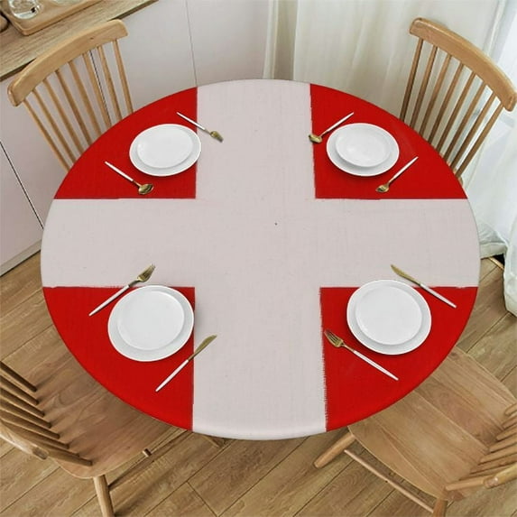 HENGT Denmark Danish Flag Round Tablecloth, Washable Polyester Table Cloth Cover, Water Resistant Table Cloth for Kitchen Holiday Dining Room Party Picnic Decor White