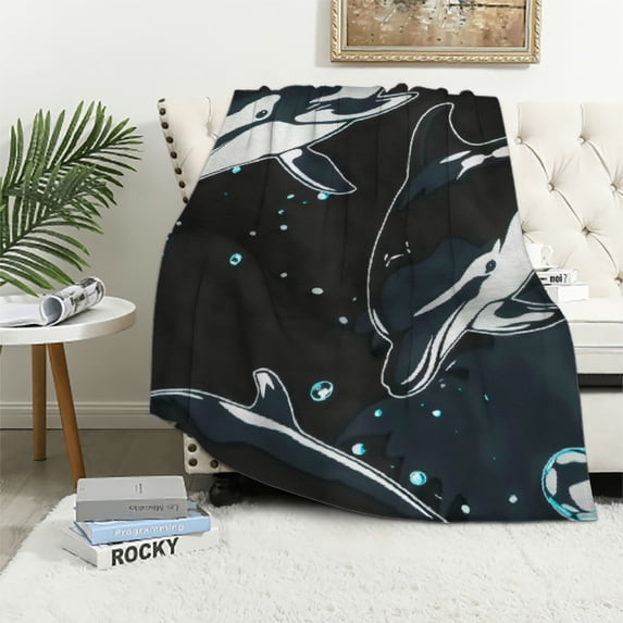 ARISTURING Dolphins Ocean Bubbles Flannel Blanket Exquisite Gifts for All Seasons Throw Blanket 50x60in