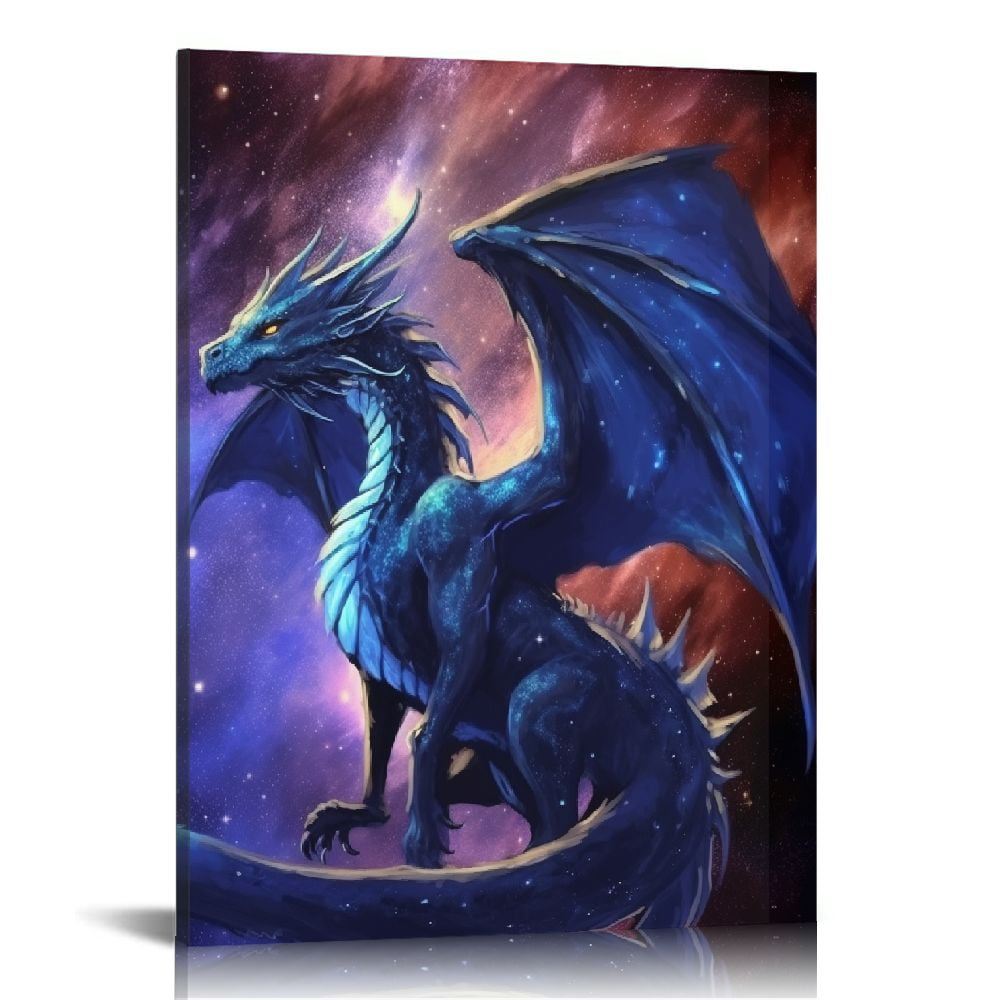 Blue Galaxy Dragon Framed Canvas Print 12" x 16"