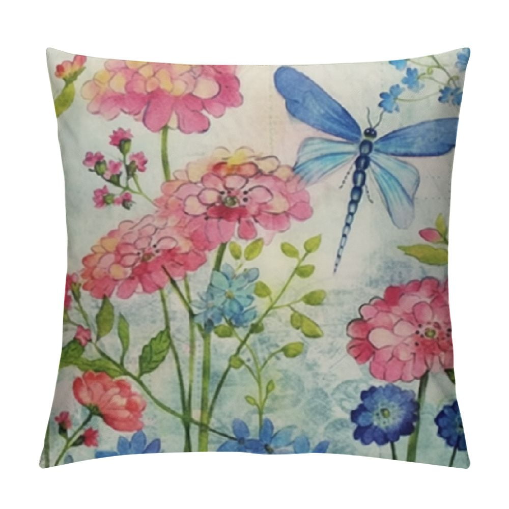 ARISTURING Dragonfly Throw Pillow Cover Decorative Watercolor Flowers