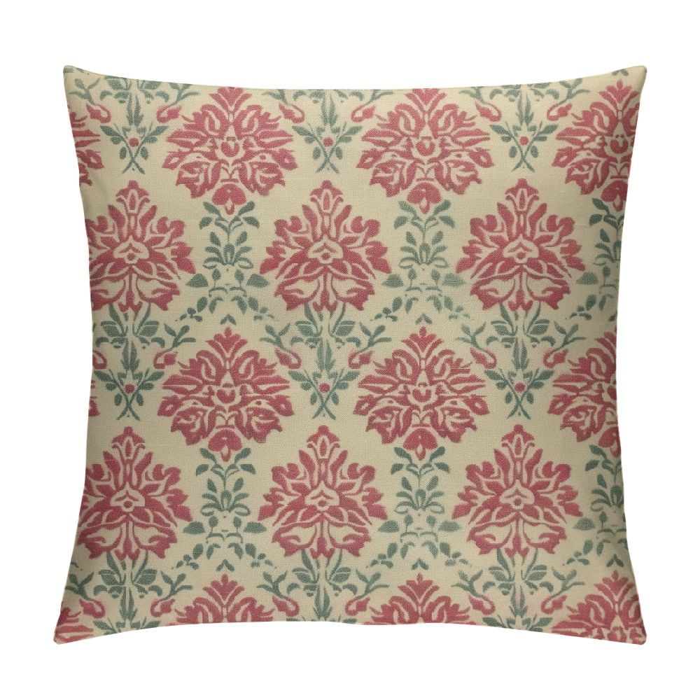 ARISTURING Dusty Rose Throw Pillow Cushion Cover, Antique Damask Motifs