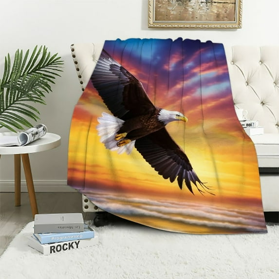 Jiayy Eagle Throw Blanket, Hawk Flannel Blanket Fuzzy Soft Cozy Lightweight and Warm Blankets & Throws for Couch Sofa or Bed in All Season, Birthday for Man Women, Sunset Eagle,