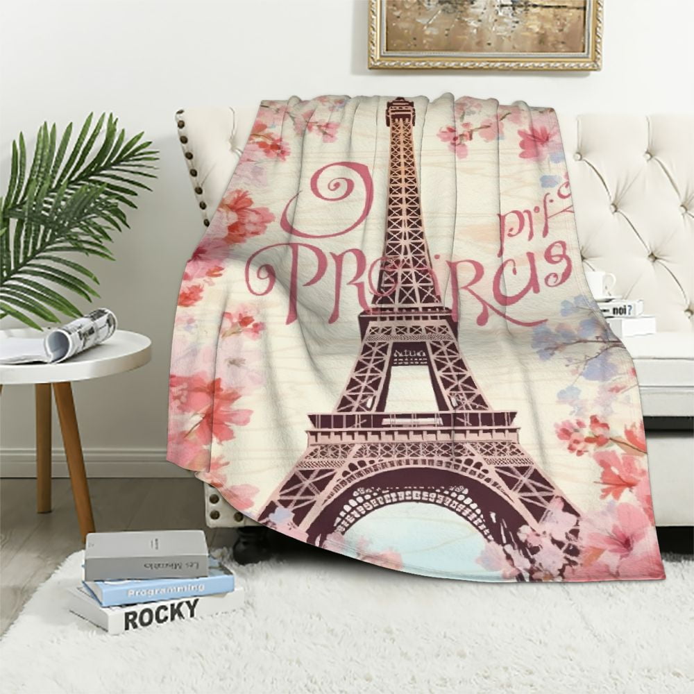 HENGT Eiffel Tower Blanket for Boys Girls Kids Super Soft Warm Pink