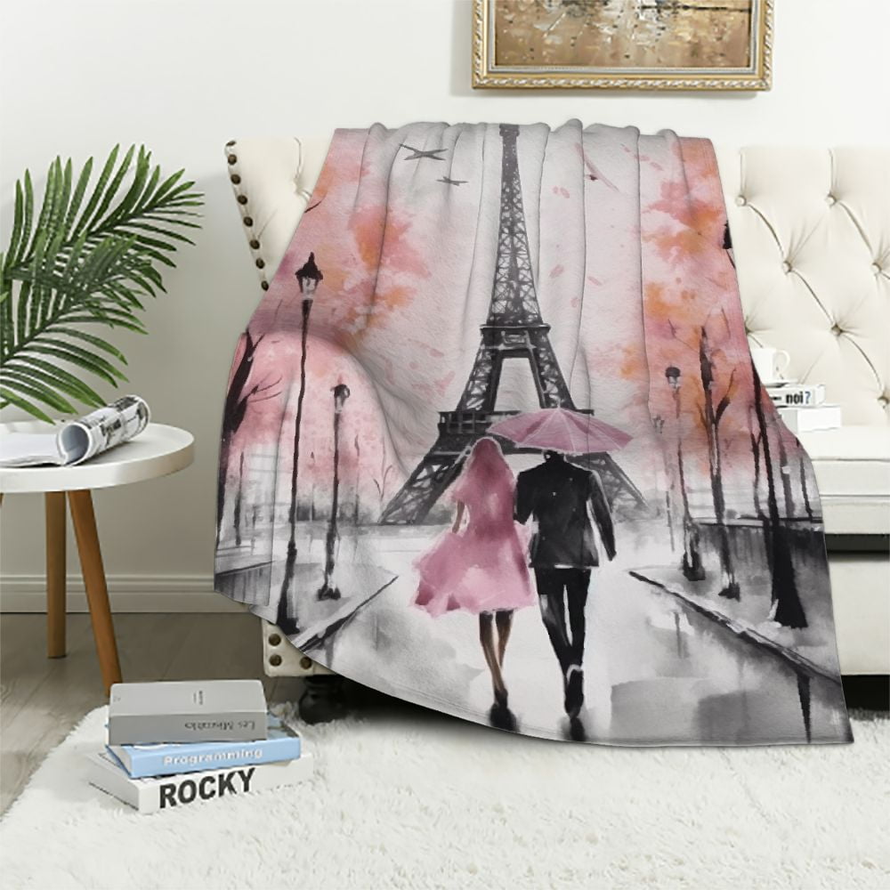 ARISTURING Eiffel Tower Paris Blanket with Name Soft Cozy Throw