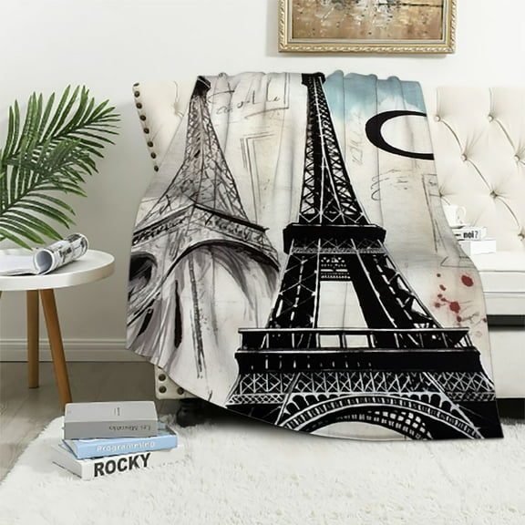 HENGT Eiffel Tower Sherpa Blanket Women Chic Retro Paris Theme Throw Blanket Vintage Paris Cityscape Plush Blanket Bedroom Decor French Teal Fuzzy Blanket Throw
