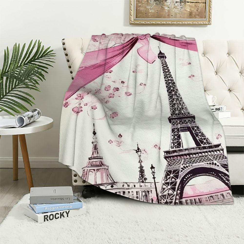 Paris Print Pattern Hooded Blanket