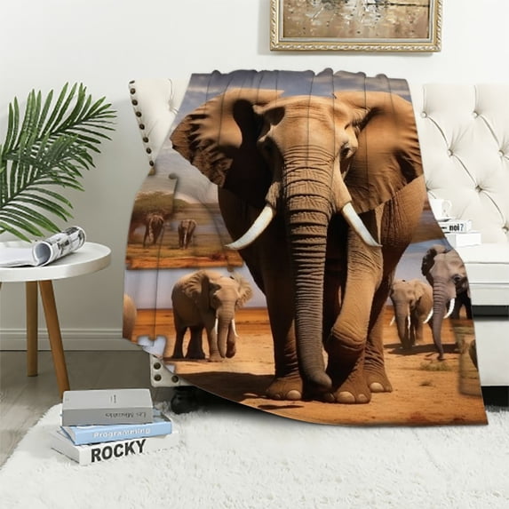 ARISTURING Elephant Blanket Wild Elephant Gifts for Women Men Elephant Throw Blankets for Couch Bed Sofa Travelling Camping Elephant Decor Animal Lover Blanket Soft Plush Reversible Blanket