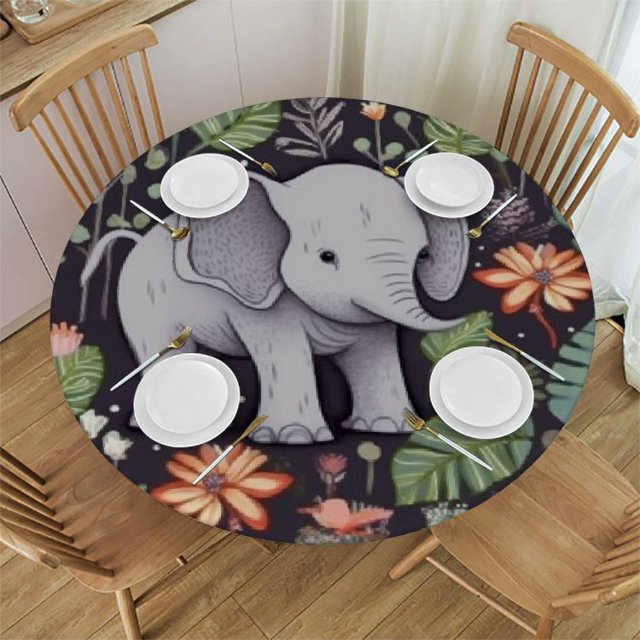 ARISTURING Elephant Floral Pattern Mother Round Table Cover 100